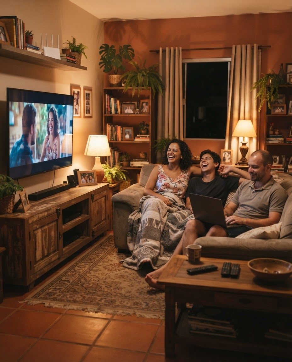 Família reunida em casa usando a internet, com a Golink em Rio de Janeiro